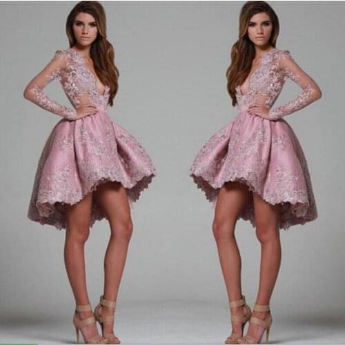 Vestidos formales Prom Dresses Applique sukienki wizytowe Illusion Sleeve Dusty Pink Short Prom Dresses graduation robes