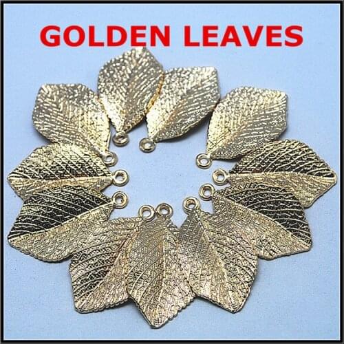 New arrivals 20 pcs charms golden leaves shape metal pendants alloy pendants size: 31x18mm for necklace designs or bracelets