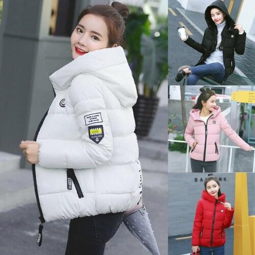 Casual Womens Winter Short Hooded Coat Thick Jacket Solid color Long Sleeve Pockets Bread Overcoat Thin Down Padded Jacket Tops