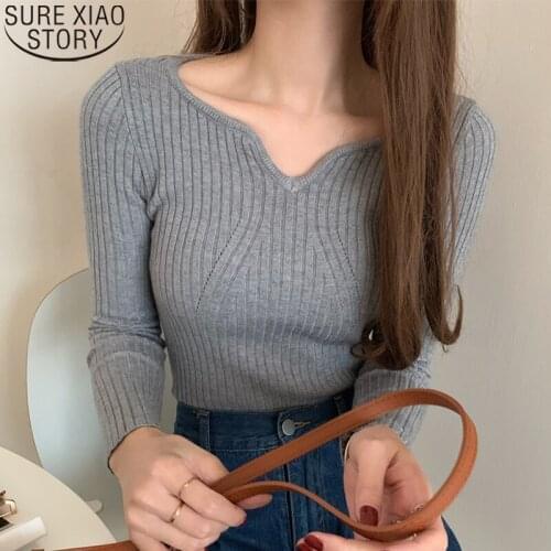 Pullovers V-neck Knitted Sweater Bottoming Shirt Korean Fashion Slim Fit Sweaters Women Autumn New Vintage Casual Tops 16177