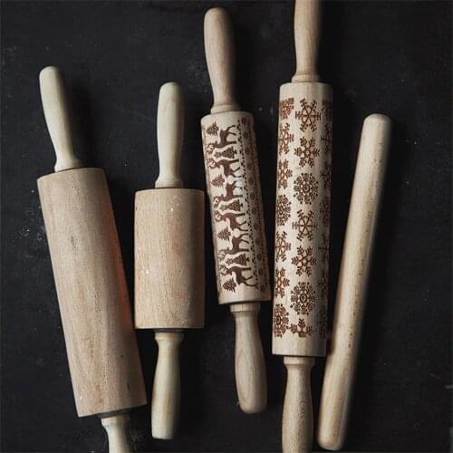 Merry Christmas Elk Wooden Print Rolling Pin Christmas Home Decorations Navidad Decor Noel Dessert Tools New Year 2020 DIY Craft