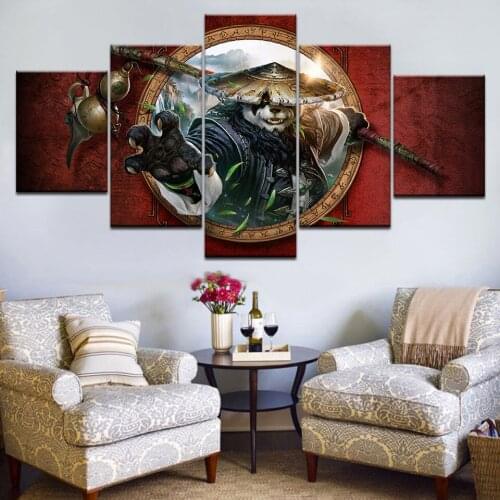 Cartoon Kungfu Panda Painting On Canvas Prints Home Decoration 5 Panel Wall Art Paintings Oil Pictures Decor Living Room Poster