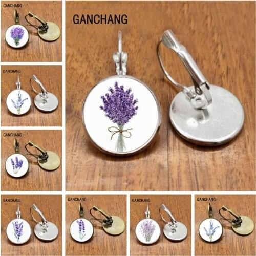 New Purple Lavender Leaf Picture Handmade Glass Earrings Women Jewelry Gifts