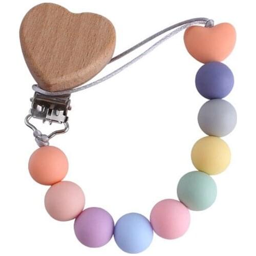 Heart Pacifier Clip Silicone Beads BPA Free Dummy Clips Eco-friendly Pacifier Chains
