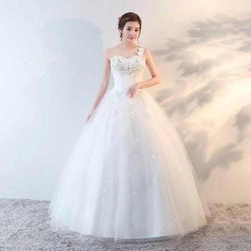Wedding Dress One-Shoulder Sleeveless Appliques Floor-Length Crystal G110 White Fashion Tulle Plus Size Wedding Gowns For Women