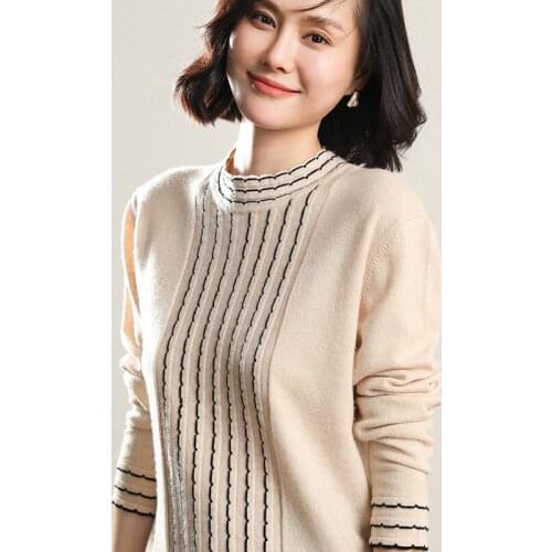 Cashmere sweater womens pullover loose fungus outer base shirt new half high neck temperament pure color knitted sweater