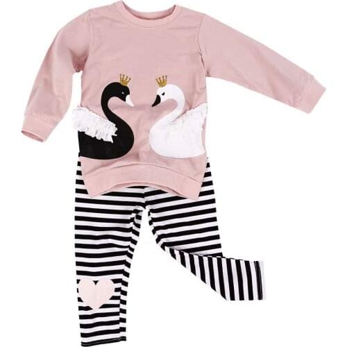 Comfortable Kids Two-piece Set Stripe Girls Kids 2019 Swan Two Pieces/set Warm Soft Swan Suit