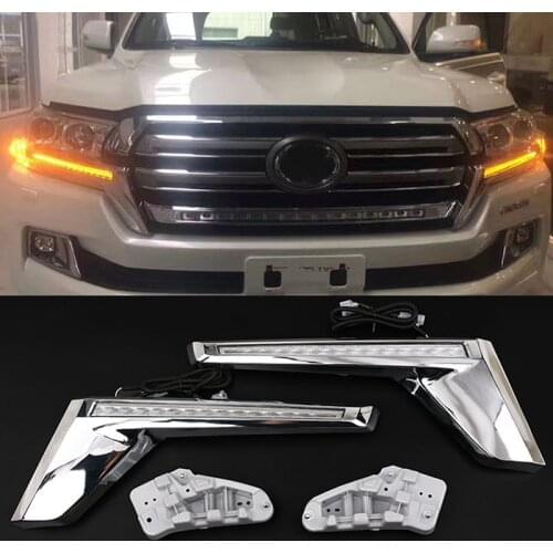 Yellow LED Turn Signal Flash Light Kit For Toyota Land Cruiser FJ200 LC200 2016-2020 Chrome Front Grille Lamp Trunning light