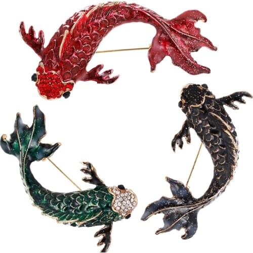 3 Colors Available Red Enamel Fish Brooches For Women Large Carp Pins Animal Style Brooch Fashion Jewelry Coat Broch
