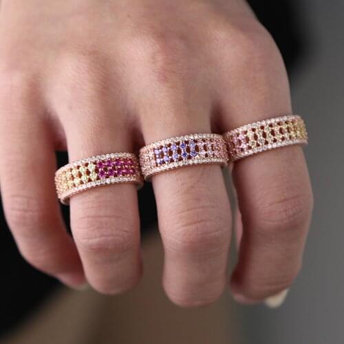 Rose gold cz eternity band ring pastel colorful cubic zirconia US size 6 7 8 full cz engagement band rings for women