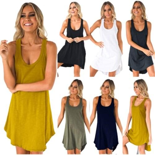 New 2020 Summer A-line Dress Sexy Sleeveless Beach Party Mini Short Dress Women Street Loose Casual Tank Dresses Female Vestidos