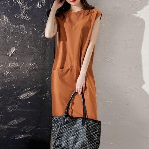 Women Summer Large Dress Loose Slim Solid Color T-shirt Skirt