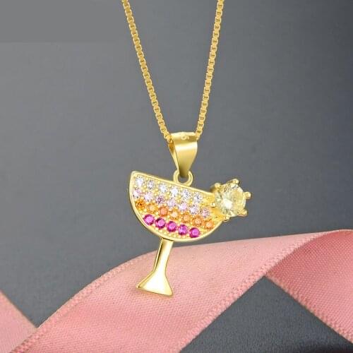 Authentic 925 Sterling Silver Zircon Necklace Gold Ice Cream Juice Cup Choker Necklace Women Statement Collares Jewelry Gift