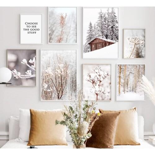 Winter Snow Tree Forest House Landscape Wall Art Canvas Painting Nordic Posters And Prints Wall Pictures For Living Room Decor