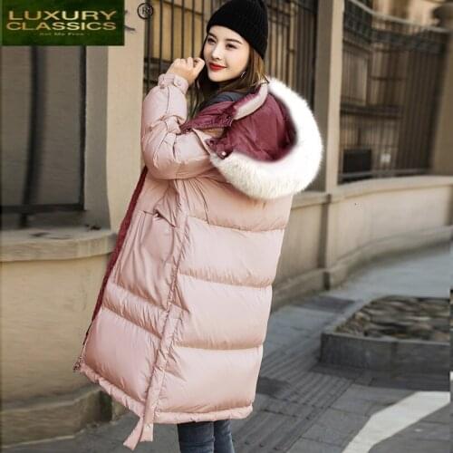 Winter Female Down Jacket Korean Style Thicken Coat Autumn Long Warm Fox Fur Collar Womens Clothing Woman Parkas 2021 LW