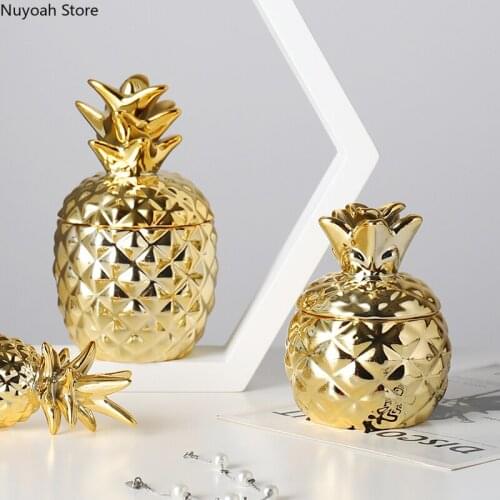 Golden Pineapple Storage Jar Ornaments Household Ceramic Storage Box Kitchen Storage Supplies Home Decoration Accessories
