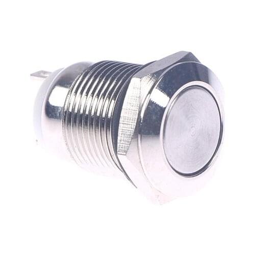 1 Pcs 12mm Waterproof Momentary Round Self-reset Stainless Steel Metal Push Button Switch Car Start Flat Head & High Head