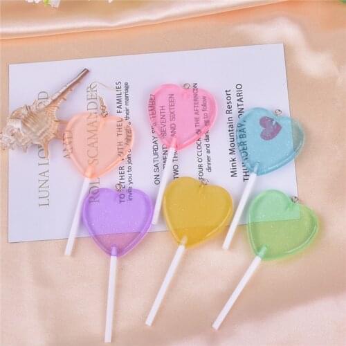 10pcs/12pcs/pack Bling Glitter Heart Lollipop Resin Charms for Earring Keychain Jewelry Making 85x22mm