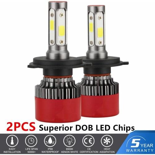 2PCS H4 H7 H11 LED headlight bulb 100W 12000Lm low beam, fog light, 4-sided high beam 200% brightness conversion kit 6000K white