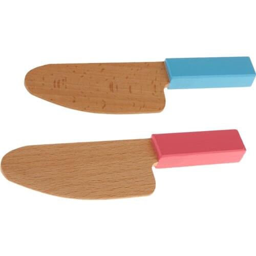 2 Pieces Wooden Kitchen Kids/Baby Pretend Play Toy Miniature Cutter Pocket Knife Fruit Knife Model Field Exploration Tools Gift
