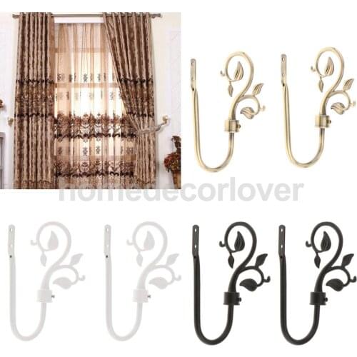 2-piece U Shape Metal Leaf Curtain Hook Window Drapery Tieback Hanger Black
