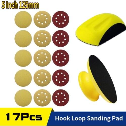 2 Pack 5 Inch Hand Sanding Blocks ,15 Pcs Hook and Loop Sandpaper Sheets ,For Wood Furniture Restoration Home Arts and Crafts