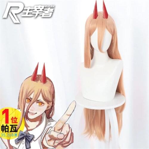 80cm Anime Chainsaw Man Cosplay Power Makima Wig Role Playing Wigs Halloween Cosplay Long Dark Orange Hair Wig Cap