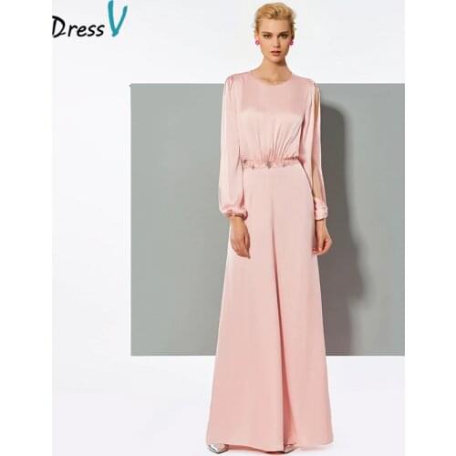 Dressv pink long elegant jumpsuit dress long sleeves a line wedding party formal jumpsuit dress chiffon evening dress