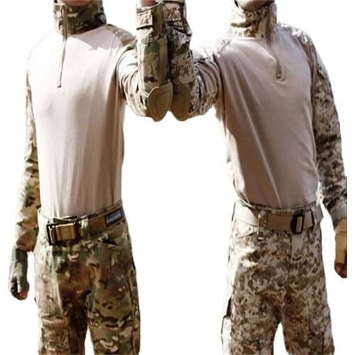 Breathable Tactical Combat Shirt Outdoor Army Clothing Top Camouflage Hunting Fishing Pants Knee-length Army Shirt Long Sleeve