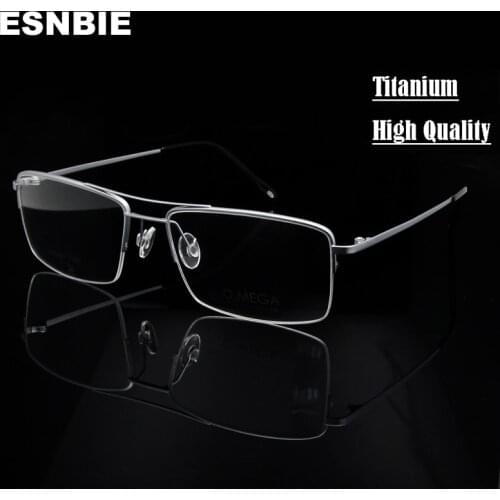 ESNBIE High Quality Titanium Glasses Frame Men Half Rim Eyeglasses Pilot Glass Eyewear Business Man Spectacle Frame Clear Lens
