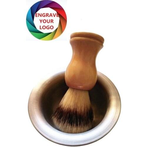 100% Pure Badger Shaving Brush Wood Handle Barber Salon Men Facial Beard Brush + Shaving Bowl Shave Tool Beard Care Engrave Logo