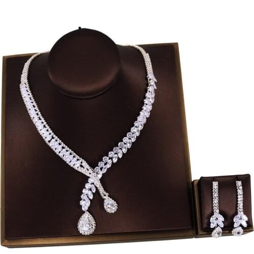 Fashion Bling Zircon Necklace Earring Set Woman Fashion Wedding Bride Rhinestone Jewelry Necklace Party Prom Dress Accessories
