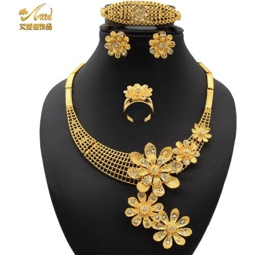 Dubai 24K Gold Plated African Beads Jewelry Set Nigerian/Indian Bridal For Women Wedding Party Necklace/Bangles Jewellery Gift