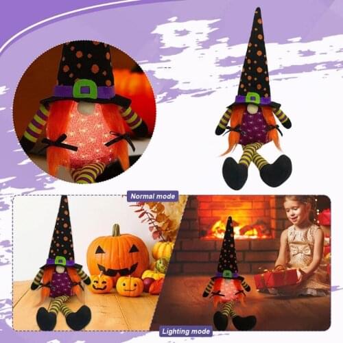 M17D Halloween Gnome with LED Light Long Leg Handmade Plush Swedish Gnomes Sitting Tomte Nordic Figurine Holiday Party