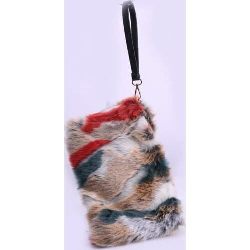 SWONCO Furry Bag For Woman Fashion Faux Fox Fur Bags New Fashion Womens Clutches Bags Lady Mixed Faux Fur Clutch Handbags