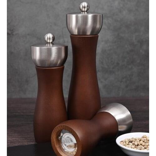 Vintage high grade natural wood manual pepper mill with 304 stainless steel screw cap, Beech Wood grinder Kitchen tools
