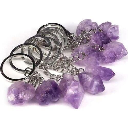 Fashion amethyst cluster druzy keychain semi precious gemstone souvenir crystal keychain for gift