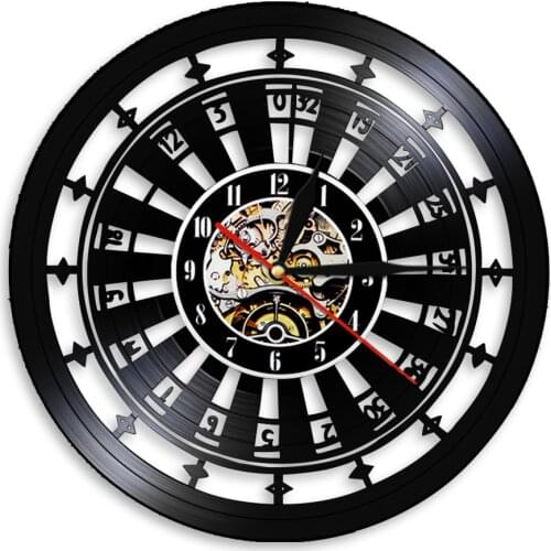 Casino Wall Clock Gamble Room Sign Wall Decor Vinyl Record Wall Clock Las Vegas 777 Poker Game Playing Card Roulette Clock Watch