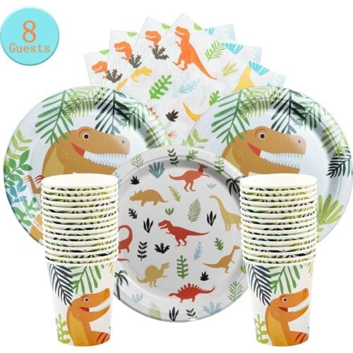 Jurrassic World Theme Parti Dinosaur Disposable Tableware Jungle Safari Dinosaur Birthday Party Roar Tyrannosaurus Boy 1st Dino