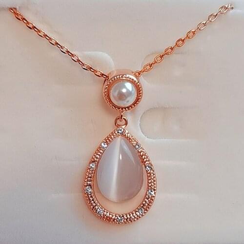 MOONROCY Rose Gold Color Opal Chokers Pendant Necklace Synthetic Pearl for Women Gift Dropshipping Vintage Jewelry Wholesale