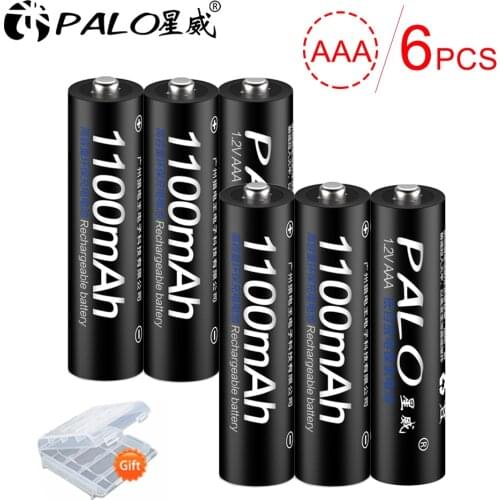 PALO 6pcs/lot AAA 1100mAh NI-MH 1.2V Rechargeable Battery AAA Battery 3A rechargeable battery NI-MH battery for camera,toys