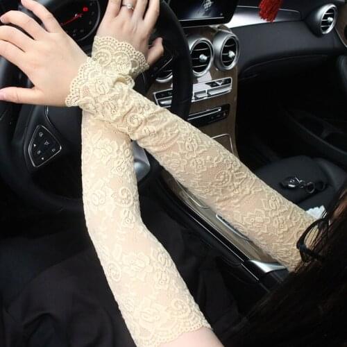 1 Pair Arm Sleeve Summer Sunscreen Mittens Covered Elastic Sleeve Wrist Lace Gloves Women Long Fingerless Outdoor Driving Gloves