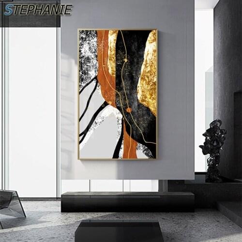 Golden Black Lines Poster Print Modern Abstract Yellow Blue Canvas Painting Nordic Red Fashion Wall Art Decor Picture Home Decor
