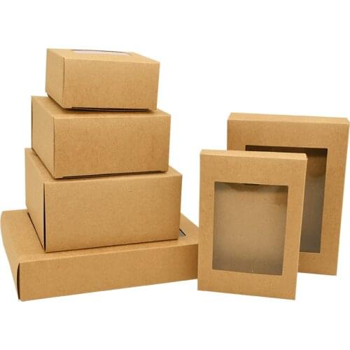 6Pcs Kraft Paper Gift Box with Window Black Wihte Wedding Favors Cookie Candy Box Bag Birthday Party DIY Gift Packaging Supplies