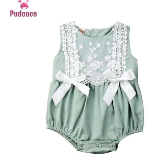 Pudcoco Newborn Baby Girl Summer Clothes Lace Sleeveless Bow Romper Jumpsuit Sunsuit Baby Casual Clothes 0-24M