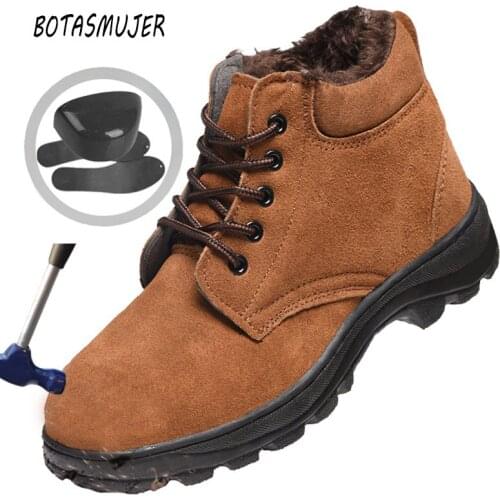 Labor Insurance Shoes Winter Warm Anti-mite Puncture Men Boots Steel Toe Cap Cold Work Cotton Shoes Qear Qaterproof Safety Shoes