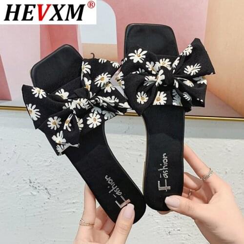 Womens Slippers Flowers Bow-knot Ladies Peep Toe Sandals Sweet Girls Fashion Square Toe Slides Summer 2020 Female Casual Shoes