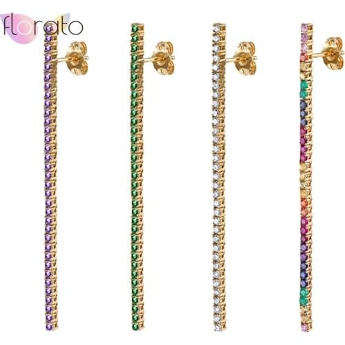 925 Sterling Silver Ear Needle Colorful Crystal Earrings for Women Rainbow Long Earrings Shiny Stud Earrings Wedding Jewelry