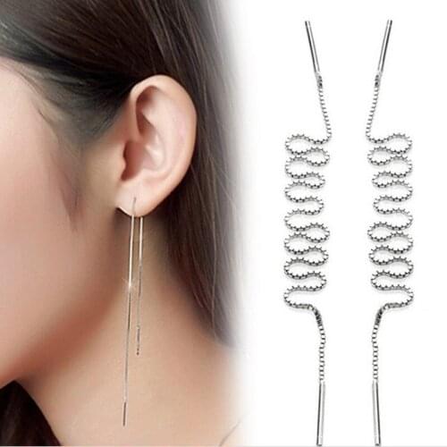 Pure 925 Sterling Silver Tassel Drop Earrings For Women Bridal Romantic Long Geometry Simple Fine Jewelry Dating Gift