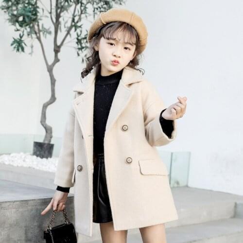 Woolen Girls Babys Kids Coat Jacket 2021 New Arrive Warm Thicken Winter Autumn Cotton Pocket Buttons Outerwear Childrens Cloth